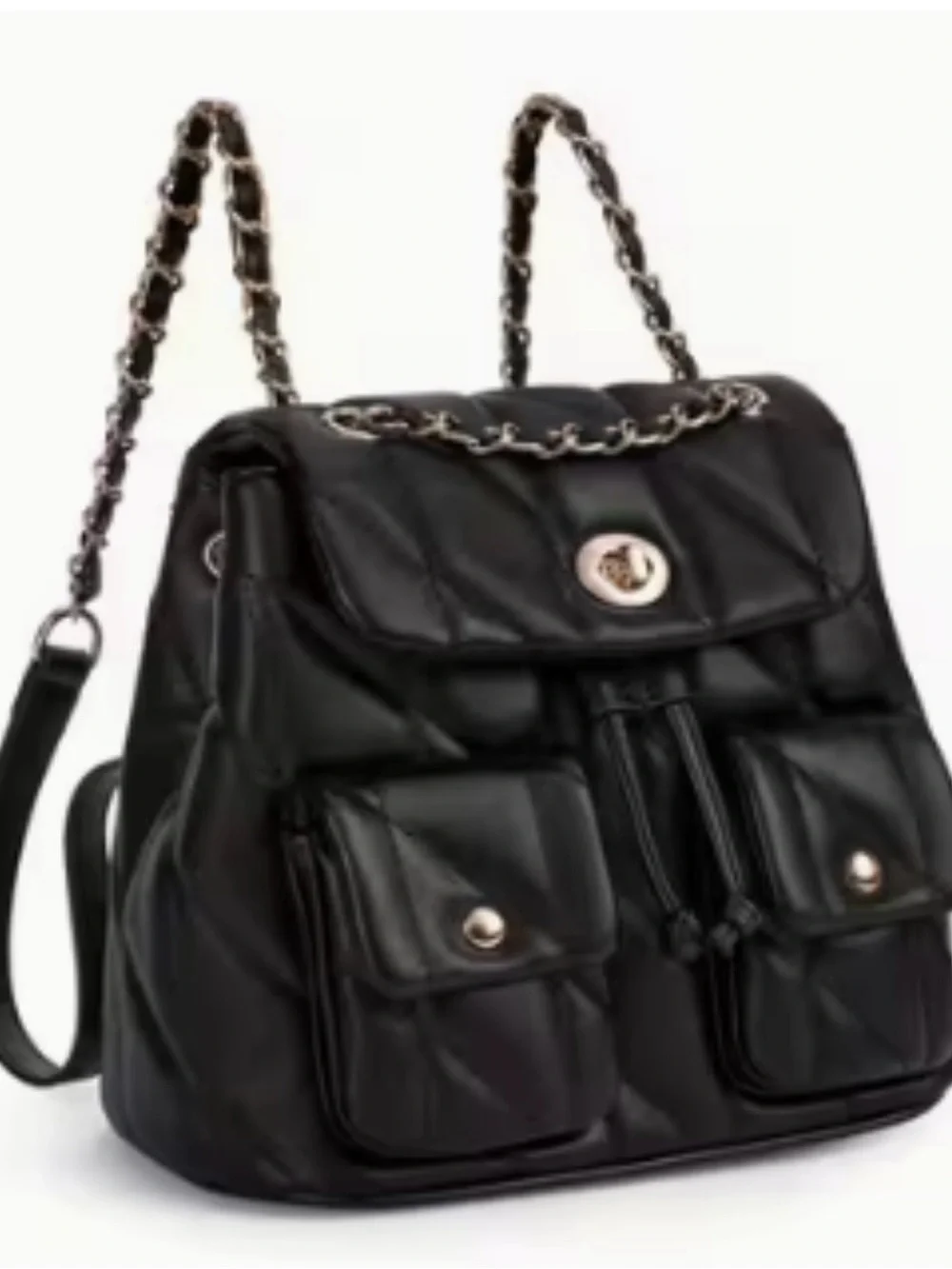 Quilted Chain-Accent Backpack Tote - Black